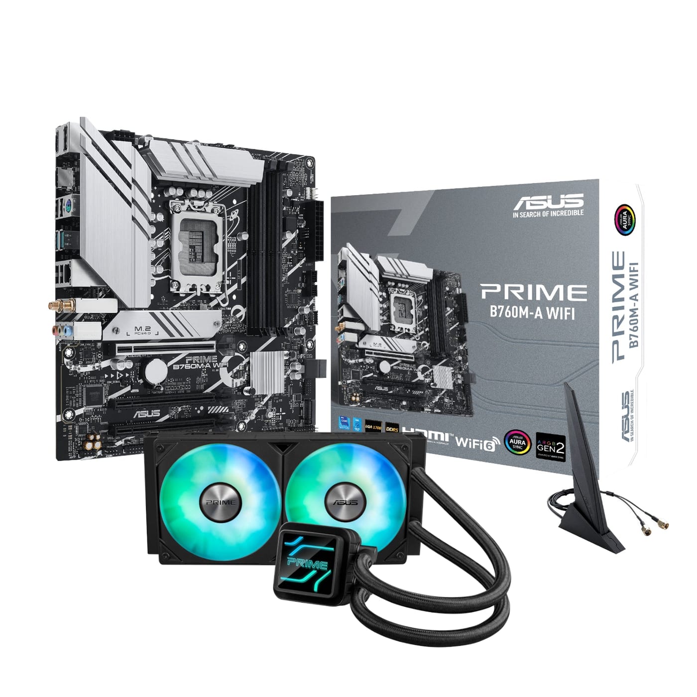 Asus PRIME B760M-A WIFI LGA1700 and Asus Prime LC 240 ARGB Liquid CPU Cooler Bundle product image