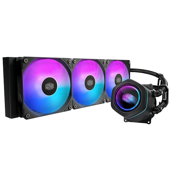 Cooler Master MasterLiquid Core Nex 360 Black A-RGB All-in-One Liquid Cooler with Infinity Mirror Pump Cover Design, Upgraded Triple 120mm Fans and Universal Socket Support – Black Colour product image