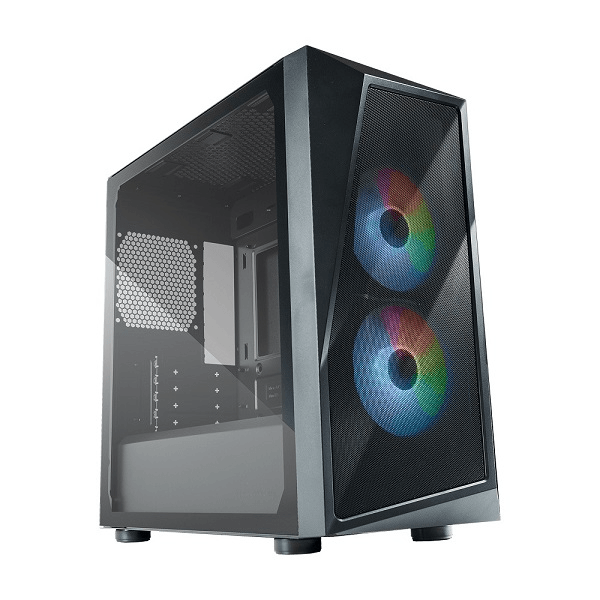 Cooler Master CMP320 Micro ATX Tower Case With Mesh Geode Front Panel, 1X USB-A V3.2 Gen1,2X 120MM Pre-Installed CF120 ARGB Fan And Tempered Glass Side Panel - Black Colour product image