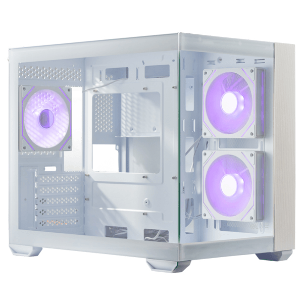 Cooler Master Elite 481 Wood Micro-ATX Case Featuring Compact Dual-Chamber, Natural Wood Front Panel and 270° Seamless Tempered Glass Side Panel – White Colour product image