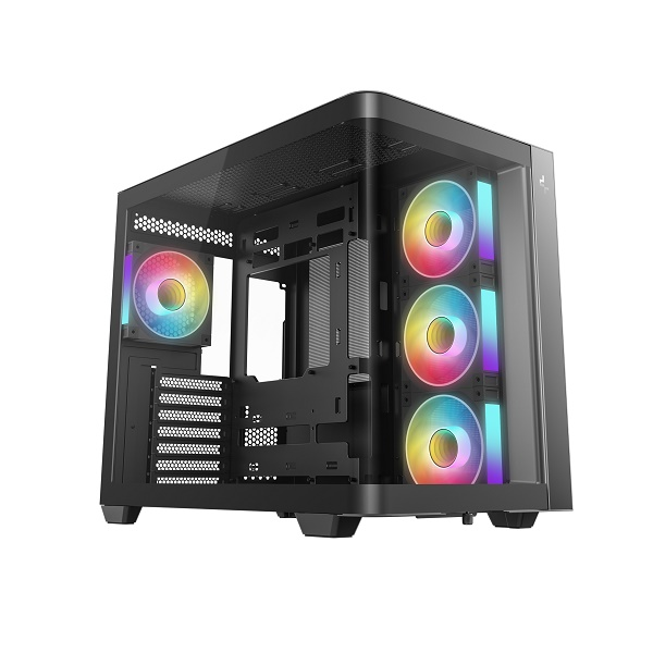 DeepCool CG530U 4F ATX Mid-Tower Case Curved Glass Panoramic Design, 4X ARGB Fans Included, Dual-Chamber High Airflow, USB-C Port, Supports 410mm GPU and 360mm Radiator – Black Colour product image