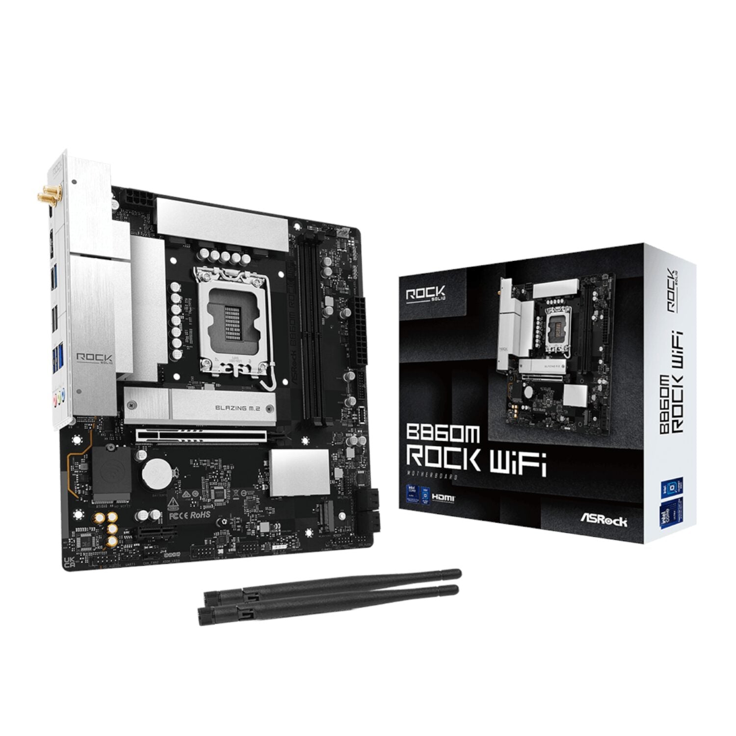 ASRock B860M Rock WiFi Intel LGA1851 MATX Gaming Motherboard product image