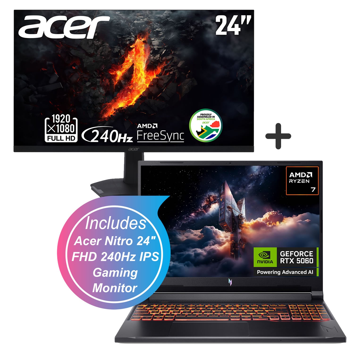 Acer Nitro V 16S | AMD Ryzen R7 240 | 16GB | 1024GB | 16" WUXGA 180Hz | NVIDIA® GeForce RTX™ 5060 8GB GDDR7 | Windows 11 Home AI - Black product image