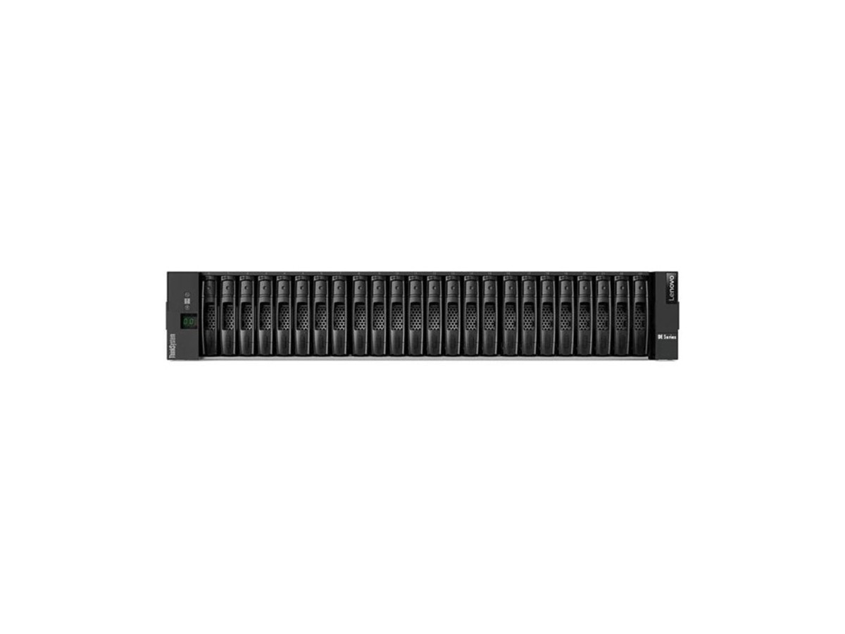 Lenovo ThinkSystem DE4000H Hybrid 2U24 SFF controller enclosure - Hard drive array - 24 bays SAS-3 - 16Gb Fibre Channel SAS 12Gb/s external - rack-mountable - 2U on a white background